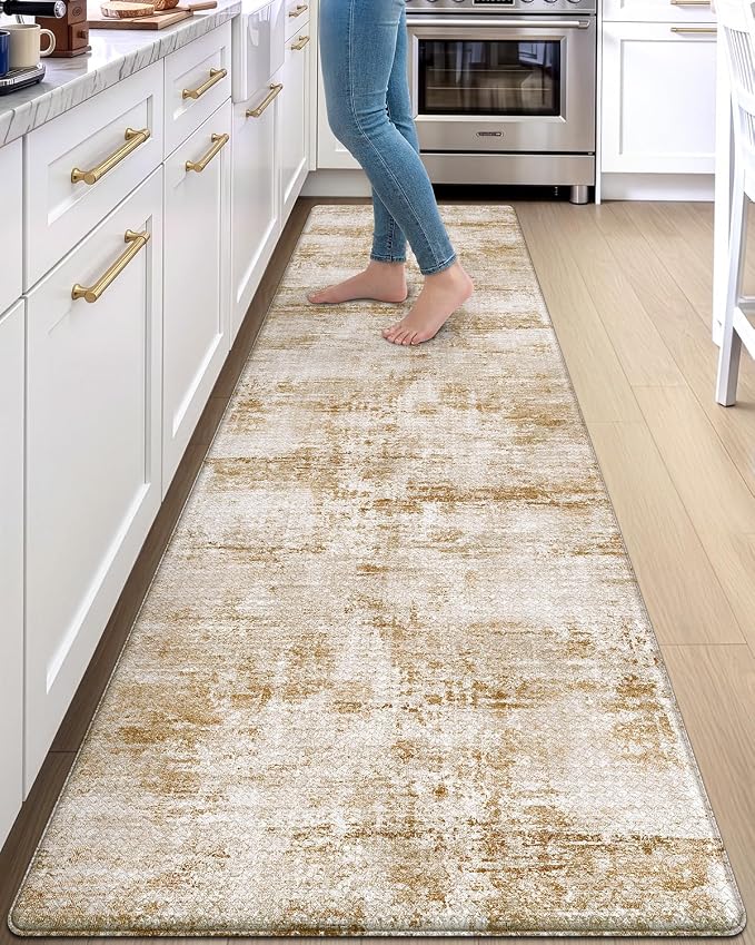 DEXI Kitchen Floor Mats Cushioned Anti Fatigue Runner, 23x107 Light Brown | Wide Standing Comfort Rug, Waterproof Oil-proof, Memory Foam Padded for Front Sink Laundry