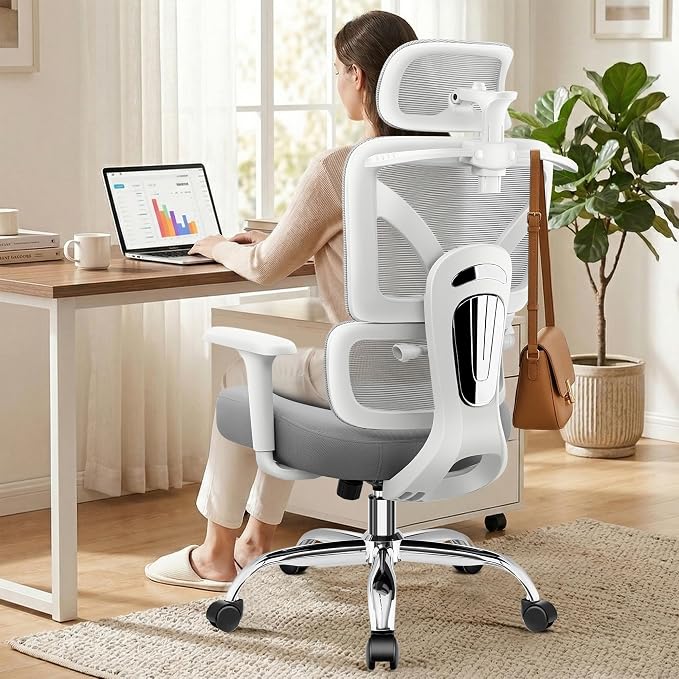Office Desk Chair, Ergonomic Chairs Comfy with Adjustable Lumbar Support | Zoned Spine Support, Pressure Relief Back Support, Breathable Mesh Computer Chair for Long Workdays, Home Office, Gray