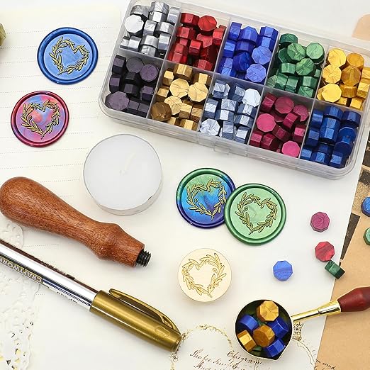 SWANGSA Heart Branch Wax Seal Stamp Kit with 200pcs Sealing Wax Beads, Great for Embellishment of Wedding Invitations, Wine Packages, Gift Wraps