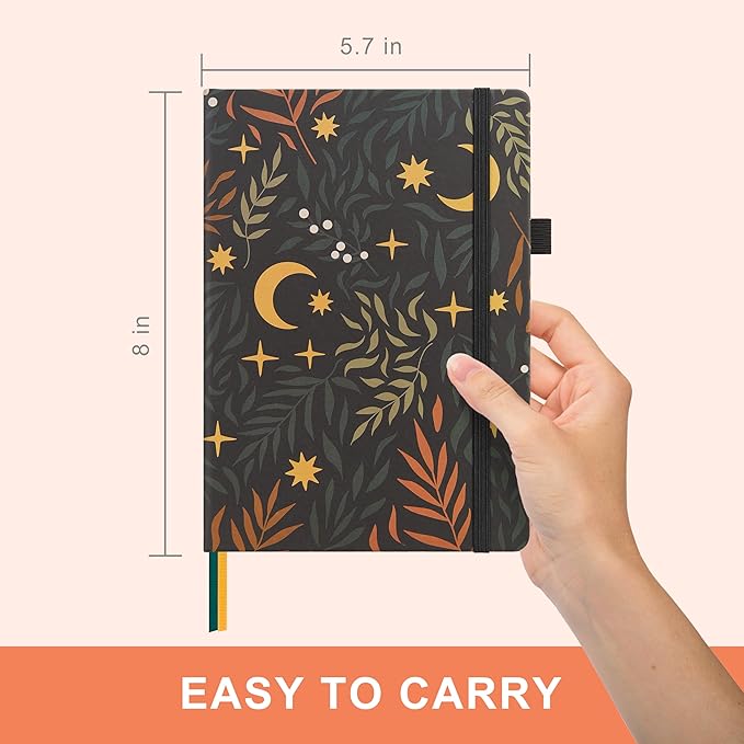 &And Per Se Dotted Journal Notebook, A5 Hardcover Aesthetic Dotted Notebook – 160 Pages 100gsm Thick Dot Grid Paper, 3 Sticker Sheets – Gift-Ready Journaling Kit for Women (Lunar Leaf)