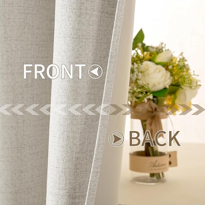 MIULEE Linen Texture Curtains for Bedroom Solid 100% Blackout Thermal Insulated Linen Beige Curtains Grommet Room Darkening Drapes for Living Room 52x90 Inch (2 Panels)