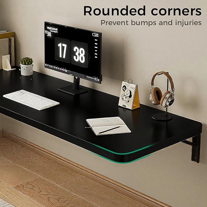 Wall Mounted Folding Table, Folding Desk, The Preferred Choice for Garages and Sheds/Home Offices/Laundries/Home Bars/Kitchens (Black, 47.22" D x 19.68" W)