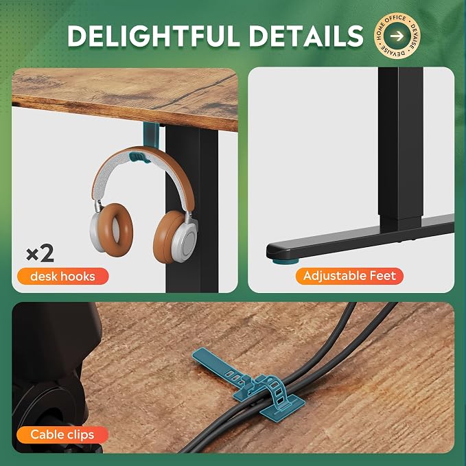 DEVAISE 63 Inch Standing Desk, L Shaped, Ergonomic Computer Desk, Black, Rustic Brown