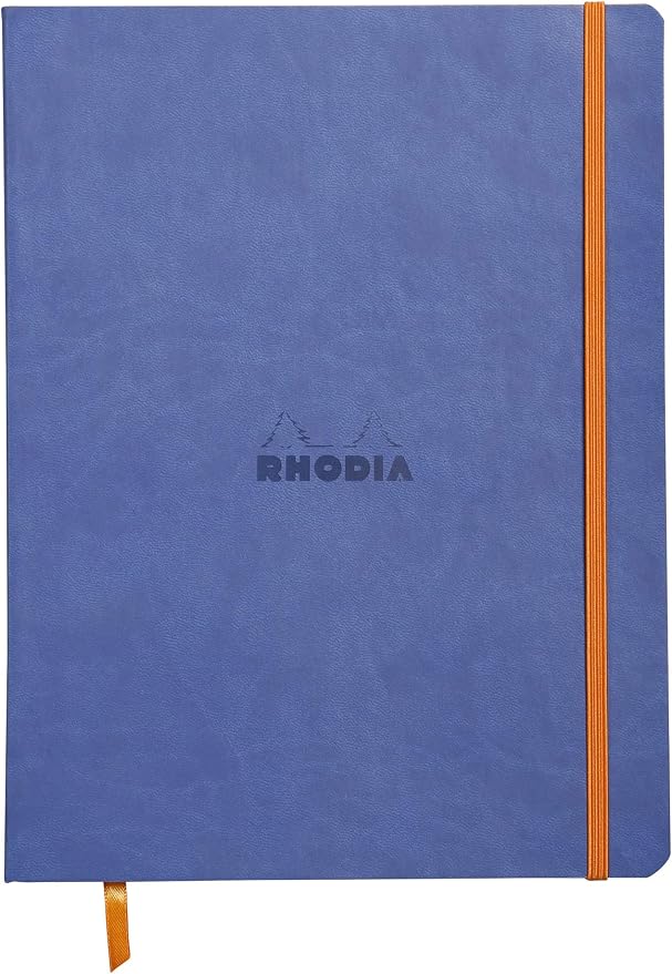 RHODIA 117508C - Saphir Soft Notebook - 19x25 cm - Lined - 160 pages - Clairefontaine Ivory Paper 90 g/m - Bookmark, Elastic Closure - Faux Leather Cover - Rhodiarama Collection