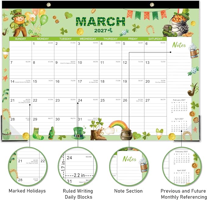 2026-2027 Desk Calendar - Jul. 2026 - Dec. 2027, 12" x 17", 18 Months Calendar Pad with Corner Protectors, Cutting Line, Hanging Hole, Large Office Desktop Calendar - 18 Different Themes