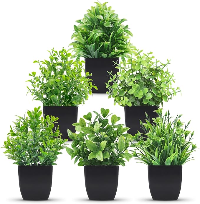 Der Rose 6 Pack Fake Plants Mini Artificial Plants for Home Office Farmhouse Bathroom Shelf Decor Indoor