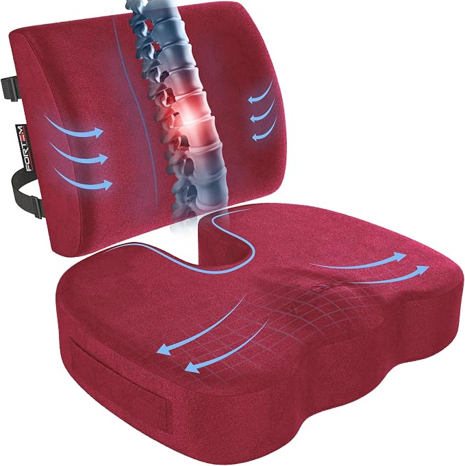 FORTEM Seat Cushion, Office Chair Cushion, Lumbar Support Pillow for Office Chair, Memory Foam Car Seat Cushions, Sciatica Coccyx Tailbone Pain Relief, Cushions for Back Support, Washable, Non Slip XL