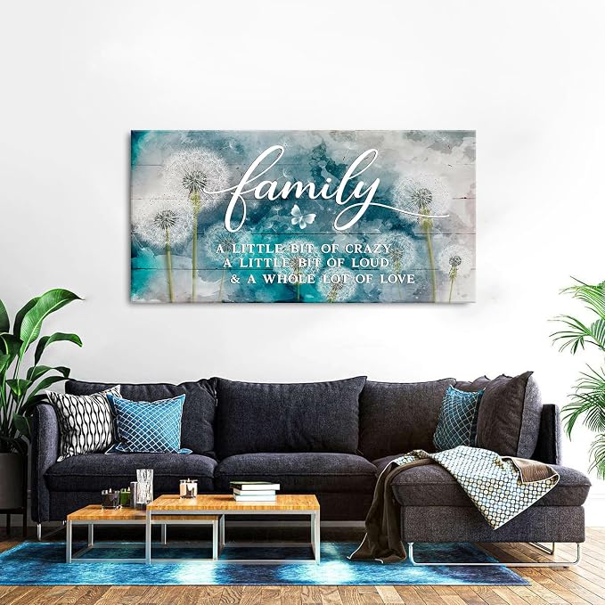 AIYISU Inspirational Family Wall Art Farmhouse Home Decor Dandelion Botanical Canvas Prints Rustic Family Saying Sign Kitchen Artwork for Living Room Dining Room Hallway Home Decoration 30x60