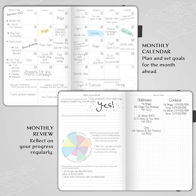 Legend Undated Weekly Planner – Goal Planner Journal & Organizer Notebook – Agenda Book with Monthly Calendar & To-Do List, A5 (Black)