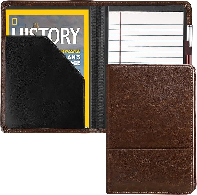 Padfolio/Portfolio Binder, Mini Padfolio Portfolio Binder 5 x 8 Legal Writing Pad, A5 Document Organizer Folder for Men Women,Dark Brown.