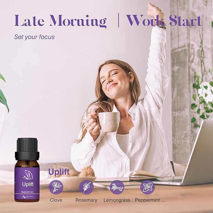 ASAKUKI Essential Oils for Diffuser – 6 Mood Essential Oil Blends (Breathe, Uplift, Sensual, Balance, Unwind, Rest) for Morning to Night Rituals, Home & Daily Use