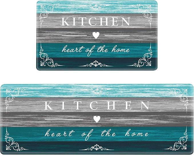 Sofort Kitchen Mats Cushioned Anti Fatigue, Non Slip Kitchen Mats for Floor | Farmhouse Kitchen Rugs, Waterproof, Comfort, Teal, Memory Foam, Turquoise, For Office, Sink, Laundry, 17"x 29"+ 17"x 47"