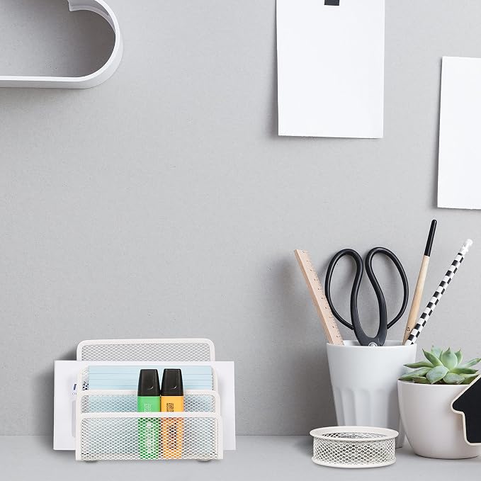 Relaxdays Desk Organiser Set, 100% steel, White, 8.5 x 26.5 x 33.5 cm