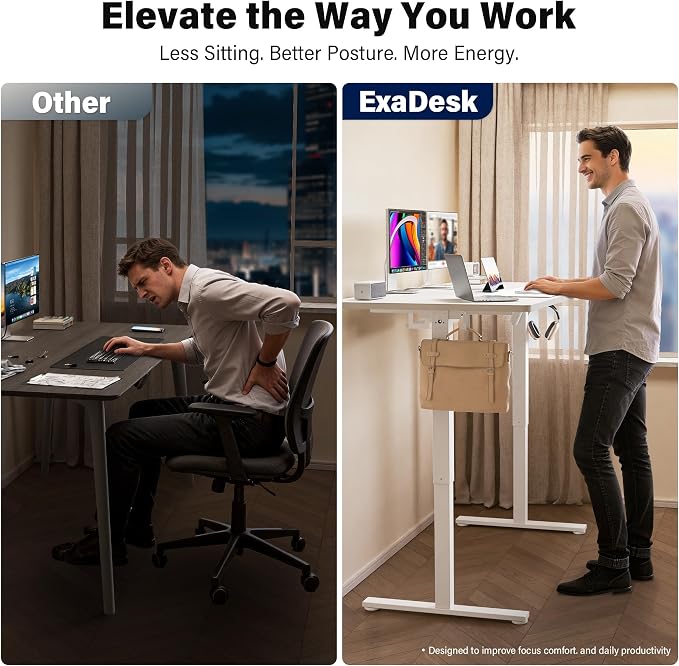 Electric Standing Desk, 63 x 30 Inch, White | Extra Large Desktop, Adjustable Height, Sit to Stand, Home Office Workstation, Supports Dual & Triple Monitor
