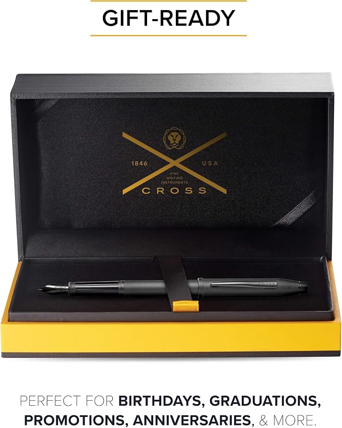 Cross Century II Black PVD Micro-knurl Medium Nib Fountain Pen - Professional Pen for Everyday Use - Smooth Writing - Comfortable Grip - Black Ink - Durable Construction - Includes Gift Box