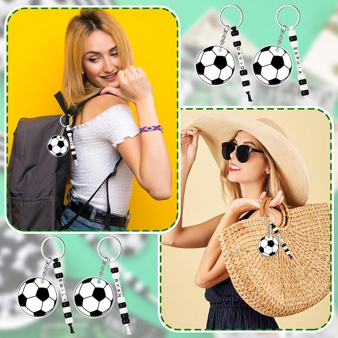 Suncalla 984 Pcs 24 Set Soccer Bead Keychain Making Kit DIY Soccer Bag Tag Sport Key Chain Crafts Adjustable Letter Beads Cards Strings Kit Team Gift Backpack Accessories Party Favors(White Black)