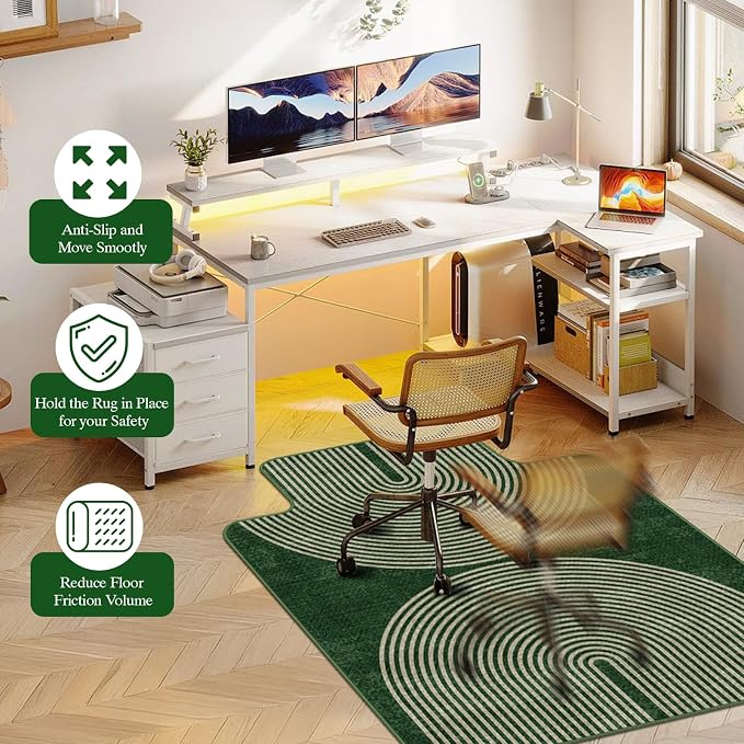 Office Chair Mat for Hardwood Floor & Tile Floor,48"X 60" Heavy Duty Desk Chair Mat for Hard Floors, Under Desk Rug for Rolling Computer Chair,Anti Slip,Low Pile Carpet Protector-Convex Geo Green