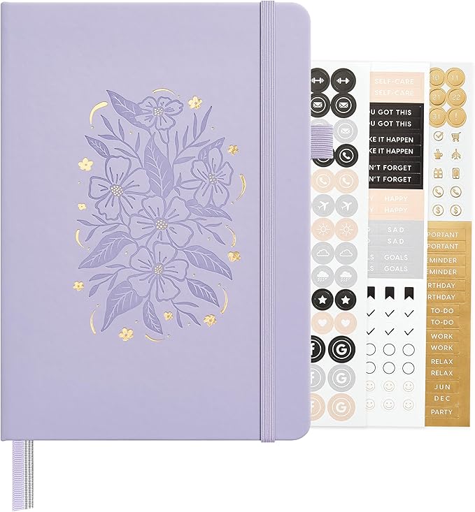 &And Per Se Dotted Journal Notebook, A5 Hardcover Aesthetic Dotted Notebook – 160 Pages 100gsm Thick Dot Grid Paper, 3 Sticker Sheets – Gift-Ready Journaling Kit for Women (Lavender)