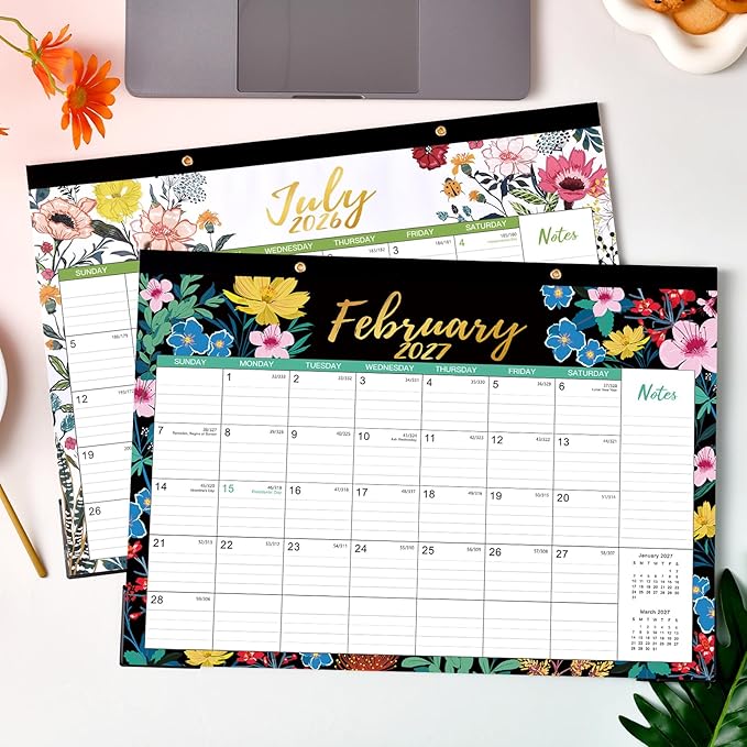 Desk Calendar 2026-2027 – Jul 2026 – Dec 2027, 18 Months Large Monthly Desk Calendar 2026-2027, 17" x 12", Desk Pad, Ruled Blocks, To-do List & Notes, Tear Off, Best Desk/Wall Calendar, Beautiful Flowers