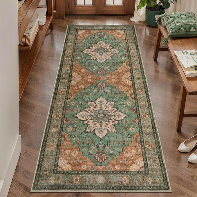 Tangsoo 2x6 Washable Runner Rug for Hallways, Non Slip Vintage Runner Rug, Soft Boho Low Pile Long Rug Runner, Carpet Runners for Kitchen Bedroom Entryway Bathroom Living Room