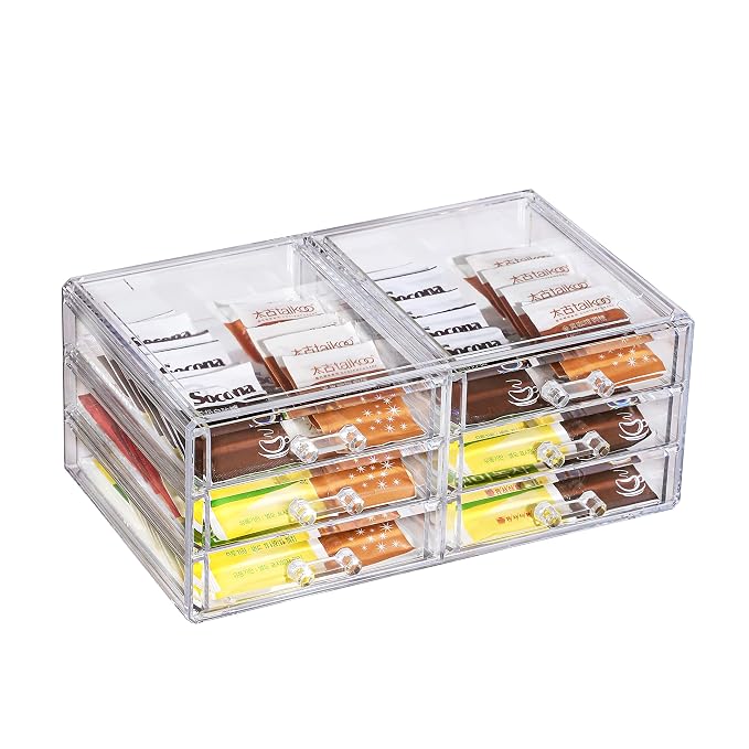 Cq acrylic 1 Pack Clear Acrylic Drawer Organizer Countertop,Stackable 6 Drawers Makeup Storage,Cute Cube Make Up Organizer for Dresser Hair Clip,Beauty Product Desk and Bathroom Organizers and Storage
