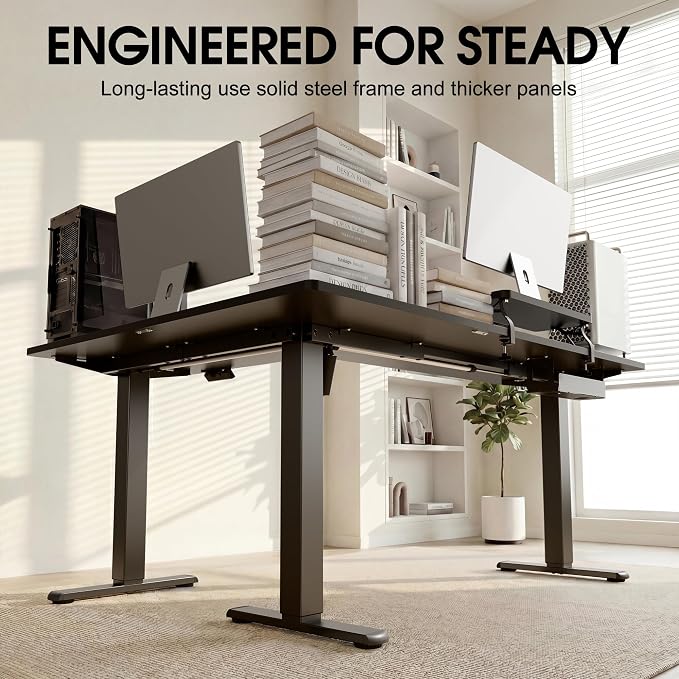 Furmax 63 x 47 Inch L Shaped Standing Desk with 2 Preset Heights, Electric Height Adjustable Computer Desk, Corner Sit Stand Desk for Home Office, 2 Hooks & Feet Balance (Black, 63 x 47 Inch)