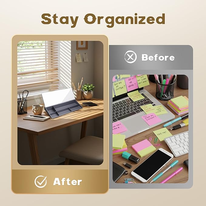 Desktop Whiteboard, Dry Erase Board Computer Keyboard Stand with Marker, Desk Organizers with Accessories for School, Home and Office Supplies (grey-white)