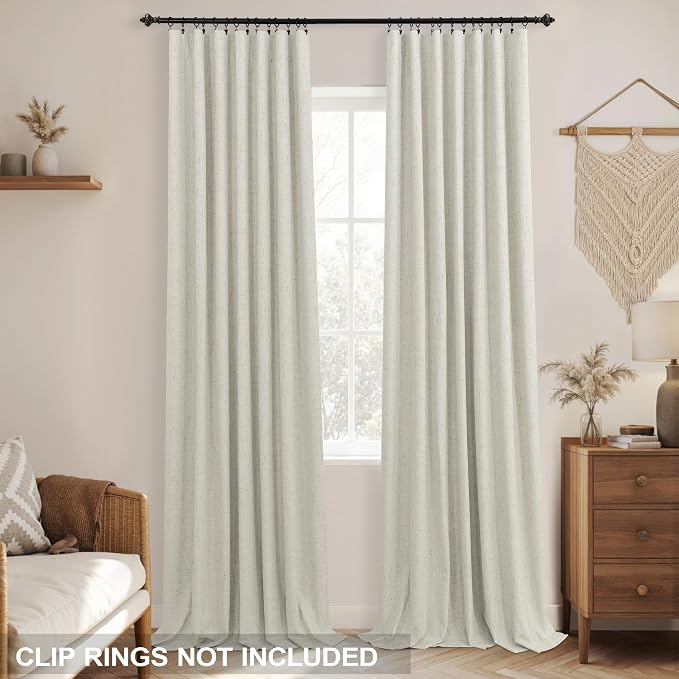 Rustic Oatmeal Beige Blackout Curtains, Primitive Burlap Curtains, Vintage Looking Faux Linen Natural Fabric Plain Solid Color Farmhouse Style Curtains for Bedroom Living Room, 84 Inch Long, Greige