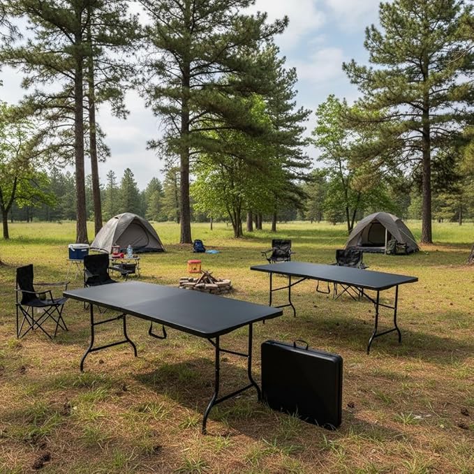 Lavish Home Portable Folding Tables - Lightweight Portable Folding Desk - 6-Foot-Long Indoor or Outdoor Utility Tables for Camping, Events, Dining, Crafts, or Banquets (Set of 2/Black)