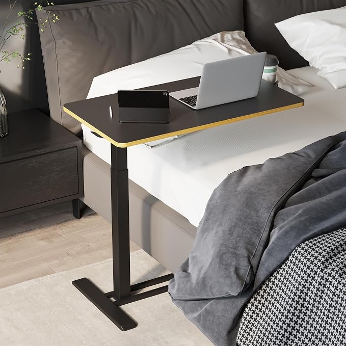SANODESK 32'' Mobile Standing Desk with Hidden Wheels,Pneumatic Laptop Desk | Computer Cart Movable Height Adjustable Table Small Sit Stand Desk for Home Office Hospital Use,31.5" W x 17.7" D,Black Maple