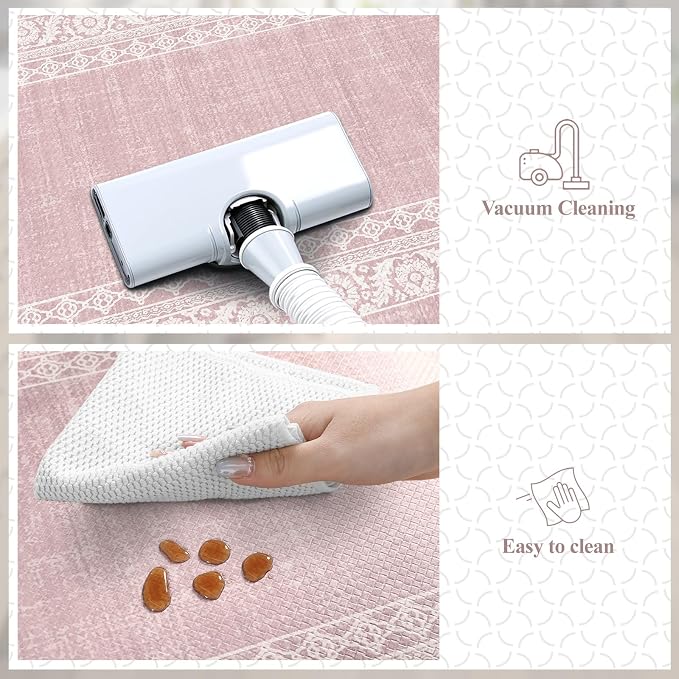 LEEVAN Anti Fatigue Kitchen Mats for Floor, Cushioned Kitchen Mat Set 2PCS | 17.3"x29"+17.3"x47", Boho Floral Pink Kitchen Rugs Non-Slip, Waterproof Ergonomic Standing Mats for Laundry, Office & Sink