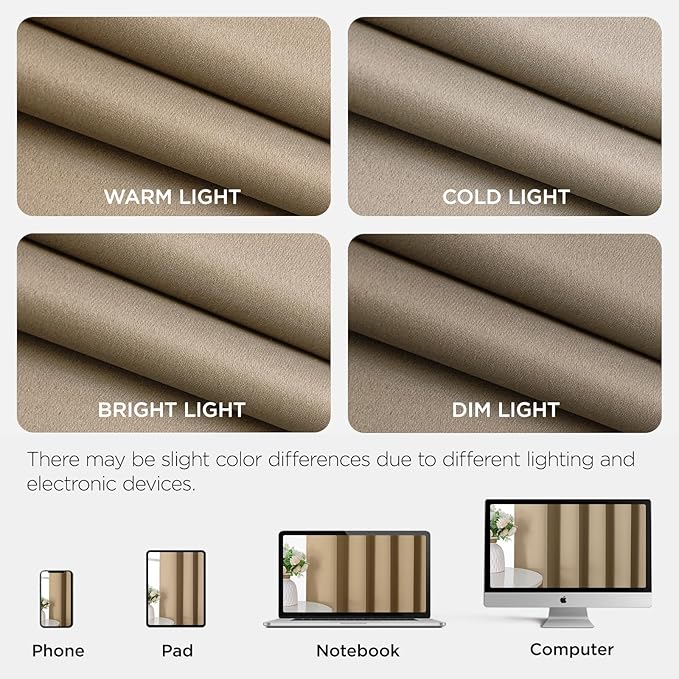 Joydeco Blackout Patio Sliding Door Curtains 108 Inches Long, Grommet Privacy Room Divider Curtains, Extra Wide Thermal Blackout Drapes for Bedroom Living Room (Light Beige, 60Wx108L, 1 Panel)