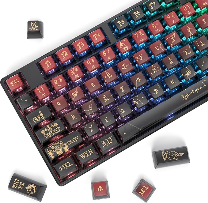 Guffercty kred Pudding PBT Keycaps for 75 Percent Keyboard, 120-Keys Transparent Keycaps ASA Profile Custom Replacement Key Caps US Layout for 60 68 82 87 104 Key Set Mechanical keyboard (Constellatio