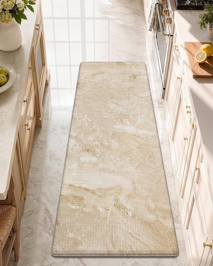 Color&Geometry Kitchen Mats for Floor 24x59 Cream/Beige Marble Design | Non Slip Kitchen Rug, Easy Clean, Oil/Water Proof, 0.4in Anti Fatigue Standing Mat For Sink/Laundry/Office, Home Decor, Wide