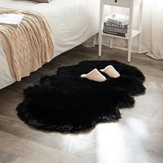 MIULEE Luxury Super Soft Fluffy Area Rug Faux Fur Sheepskin Rug Decorative Plush Shaggy Carpet for Bedside Sofa Floor Halloween 3 x 5 Feet, Black