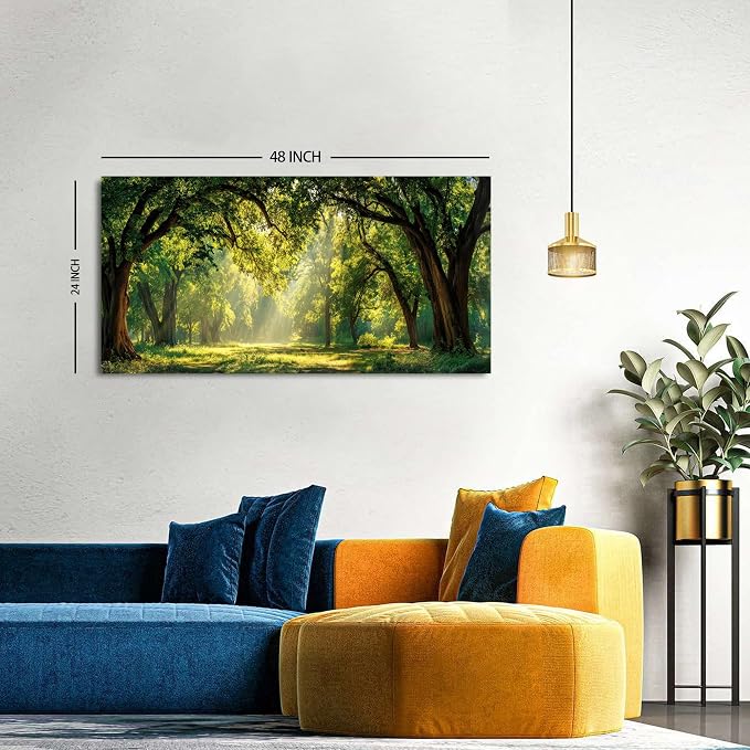 Forest Canvas Wall Art for Living Room Nature Landscape Pictures Wall Decor Sunrise Green Woodland Prints Poster Sunlight Trees Scenery Photography Artwork for Bedroom Office Home Decoration 24x48"