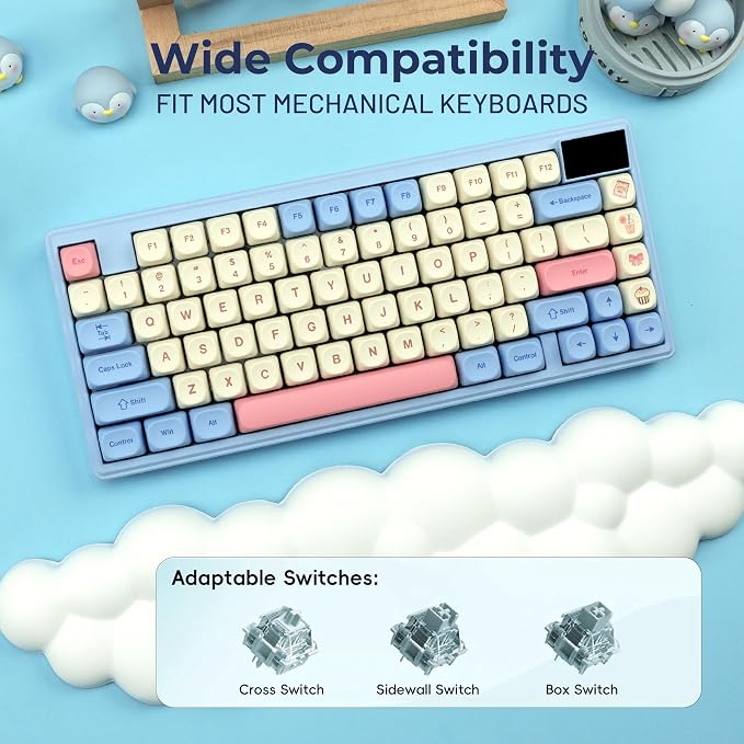 PBT keycaps,MOA Profile Cute Keycaps Pink Kawaii Anime Round Keycaps Set for Cherry Gateron MX Switches Mechanical Keyboards,Rainbow Candy