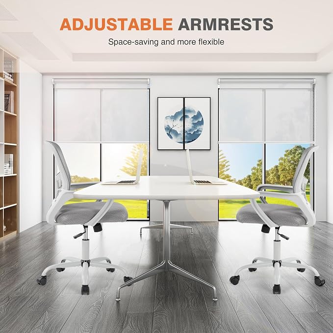 Sweetcrispy Home Office Managerial Executive Chair, Ergonomic Mesh Adjustable Swivel Mid-Back Computer Desk Chair with Comfortable Lumbar Support, Comfy Arms for Bedroom,Study