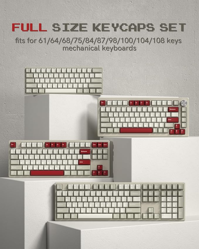 PBT Keycaps Set, Doubleshot 139 Key Caps,Cherry Profile Custom Keycap for 61/64/68/84/87/100/104/108 Mechanical Keyboard, Compatiability for 60 65 75 100 Percent Keyboads (Retro Gray)