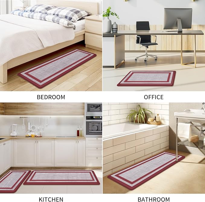 Mattitude Kitchen Mats Set of 2 Cushioned Anti-Fatigue Non-Skid Rug Sets Ergonomic Comfort Standing Mat for Kitchen, Floor, Office, Sink, Laundry,Red