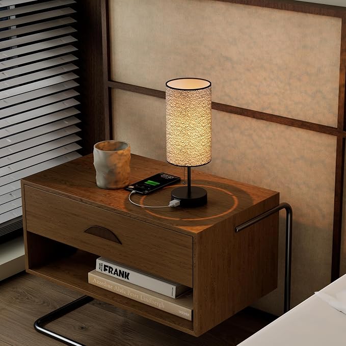 YIDPU Table Lamp for Bedroom,Nightstand Lamp for Bedside with AC Outlets,Adjustable 3color LED Light Desk Lamp for Home Decor,Included Bulb and Lamp Shade (Black-OnlyAC, 2PCS)