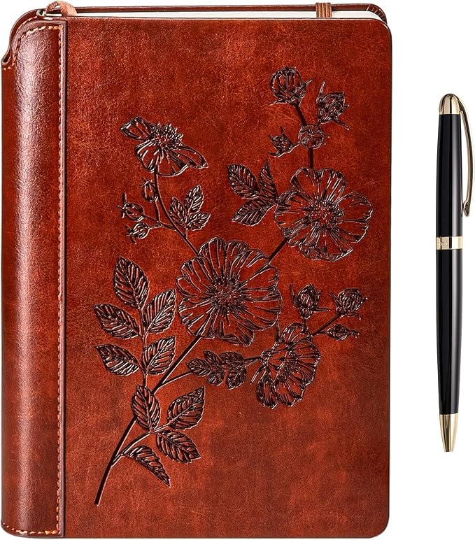 SETTINI® Lined Journal - Flower Journal for Writing Gift Set - Hardcover Vegan Leather, Unique Pen Holder, 192 Pages, A5 - Includes Pen and Gift Box - Birthday Gift, Journal for Women