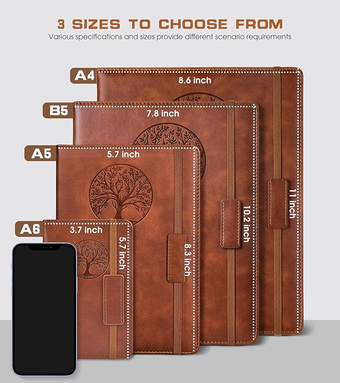 Biuwory Blank Journal Notebook for Women Men, Hardcover Leather Sketchbook 5.7"×8.3", 140 Pages Unlined Sketch book for Drawing, Writing, Travel, School & Work, Journaling Notebooks (Brown)