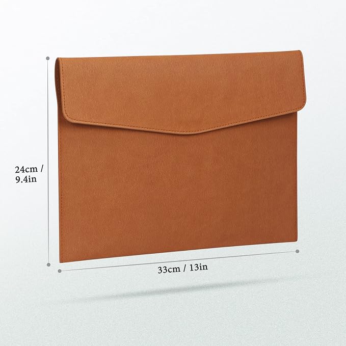 FYY File Folder, PU Leather A4 Document Holder File Organizer Filing Envelope Portfolio Case Tablet Sleeve with Magnetic Snap Closure for Home School Office Stationery Brown