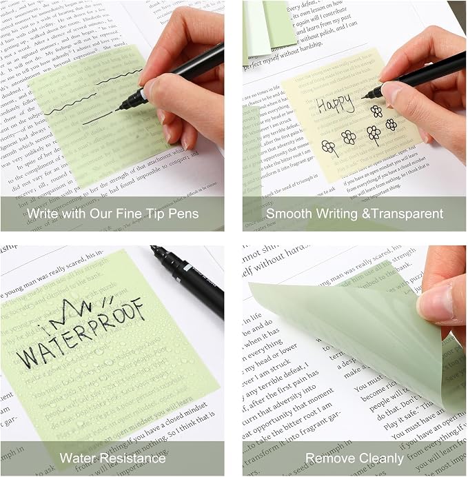 Marspark 500 Sheets Transparent Sticky Notes with Marker, 3x3 Inch See Through Sticky Notes, Self-Adhesive Translucent Clear Note Pads for Bible Journaling Memo Office School Supplies(Sage Green)