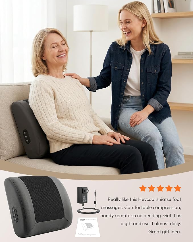 Heycool Heated Lumbar Support Pillow for Office Chair, Back Massager with Heat & Vibration, Ergonomic Lower Back Support Pillow Massage, 3 Modes, 2 Heat Levels, Auto Shut-Off for Home & Office