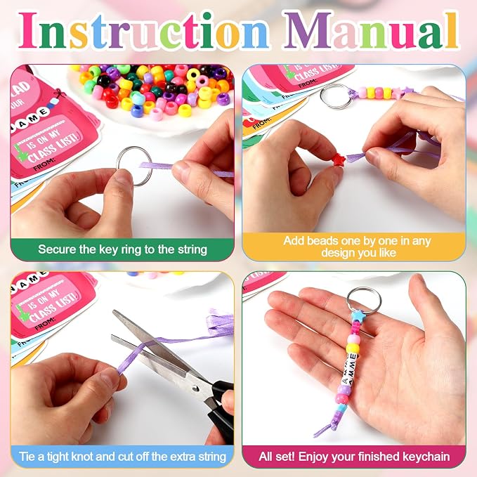 Cunno 1446 Pcs 36 Set Back to School DIY Bead Keychain Making Kit Key Chain Crafts Alphabet Bead Jewelry Key Ring Welcome First Day of School Gift Swaps Graduation Party Favors(Bright Cute)