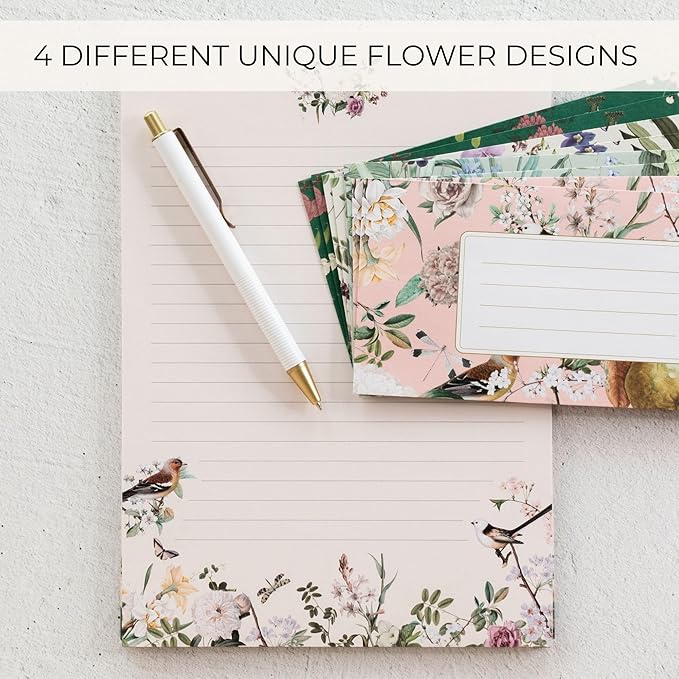 Beautiful Stationery Set with Envelopes - Premium-Quality, No-Bleed Lined Letter Writing Paper with Elegant Floral Designs - Cute Stationary Supplies Kit for Women & Personalized Gift for Loved Ones