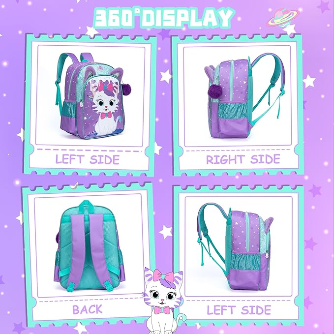 Backpack for School Backpacks for Girls Backpack with Lunch Box Cute Schoolbag for Kids School Supplies for Kids Cute Cat School Bag for Girls