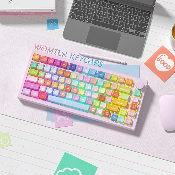 Womier Cute Keycaps, Cat PBT Keyboard Keycaps, MOA Profile Dye-Sublimation Rainbow Candy Key Caps for 60 65 75 100 Percent Cherry MX, Kailh, Outemu, Gateron Mechanical Keyboard(Colour)